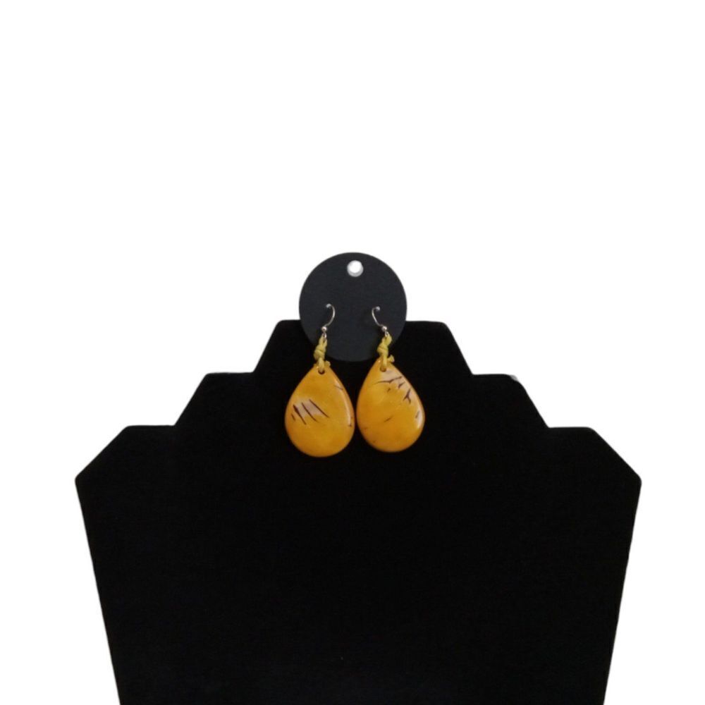 Orange and Yellow Teardrop Shaped Tagua Nut Dangle Drop Style Fashion Earrings